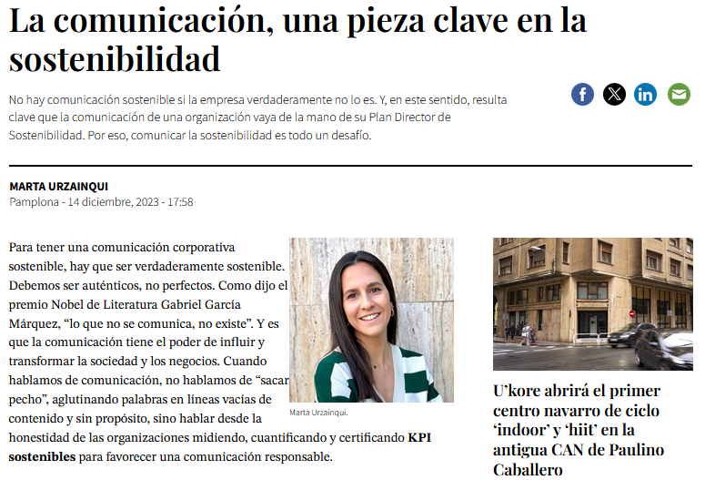 La Comunicación, pieza clave en Sostenibilidad | Marta Urzainqui